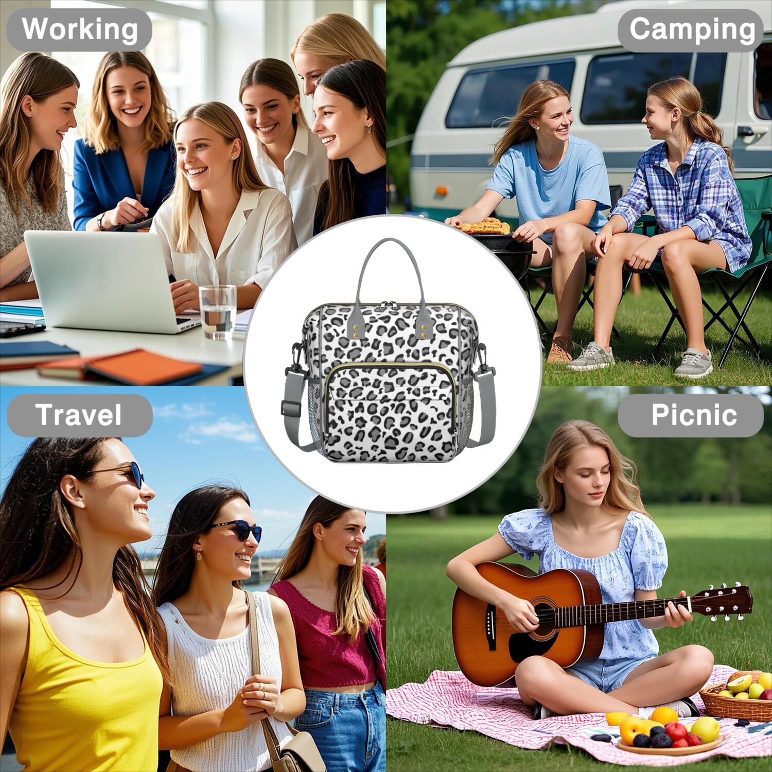 Cheetah Spots Lunch Tote – Dynamic Leopard Print Insulated Bag with Strap, Leakproof Dual Compartment Lunch Box for Adults, Work, or Beach