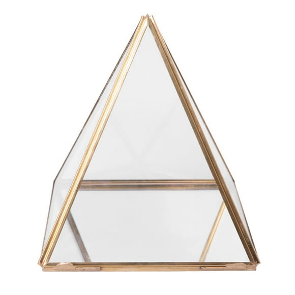Glass Jewelry Box Golden Geometric Decorative Box Geometric Glass Pyramid Ring Holders for Wedding Birthday Gift L