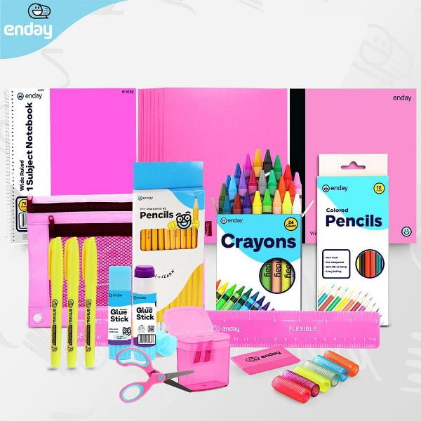 School Supplies Kit for Grades K–5 – 71 Items: Composition Notebook Subject Notebook, Pencils, Folders Colored Pencils, Crayons, Scissors, Glue & More