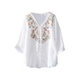 thumbnail image 5 of QIJUNTUO Short Sleeve Shirts for Somen Floral Embroidered Tops Cotton Linen Shirts Boho Ethnic Style Tee Women 3/4 Sleeve V Neck Button Tunic Tshirt Cotton, 5 of 5