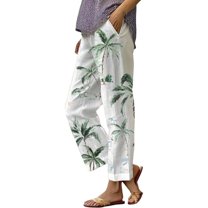 Women's Linen Pants Women'S Summer Drawstring Pocket Flower Flower Casual Loose Comfortable Cotton Linen Casual Pants, Women's Casual Pants L