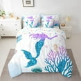 thumbnail image 2 of Erosebridal Mermaid Princess Bedding King Size, Cute Sealife Bed in a Bag King size, Cartoon Ocean Print, Reversible 7-Piece, 2 of 5