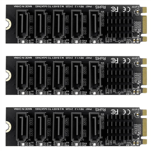 3X M.2 NGFF B-Key SATA Change 5 Port Expansion Card 6Gbps Expansion Card JM575 Chipset
