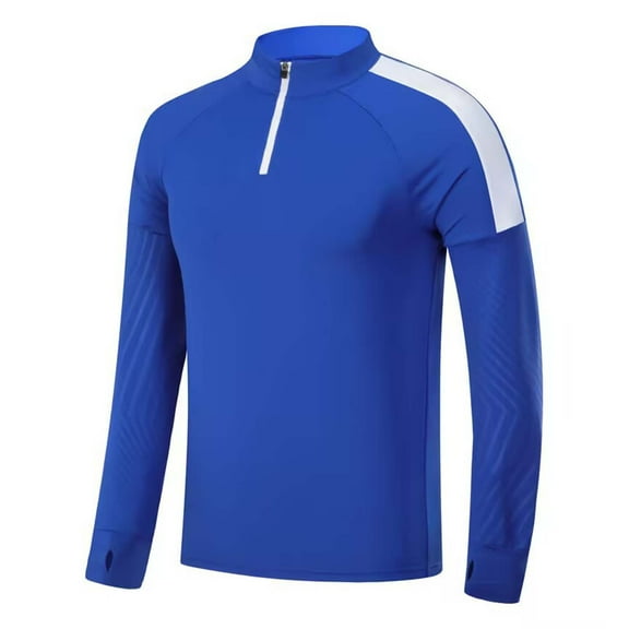 SYMOID Big & Tall Men's 3XL Blue Long Sleeve Athletic Top - Half-Zip Stand Collar, Stretch Nylon Spandex, Breathable Color Block, Windproof Cuffs for Gym Running Daily Wear