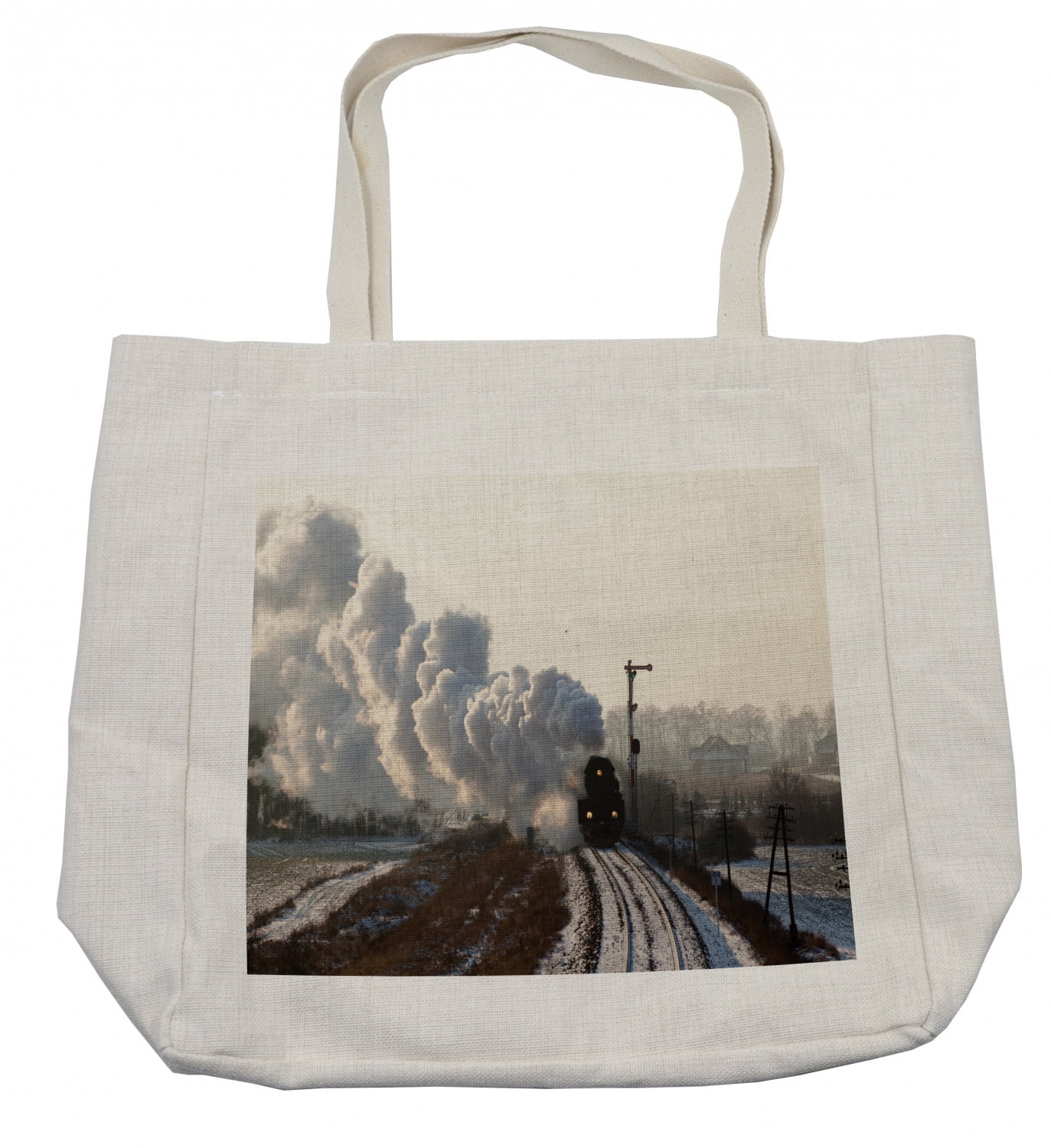 Steam Engine Shopping Bag, Train on Rails Winter Snow Landscape Steel ...