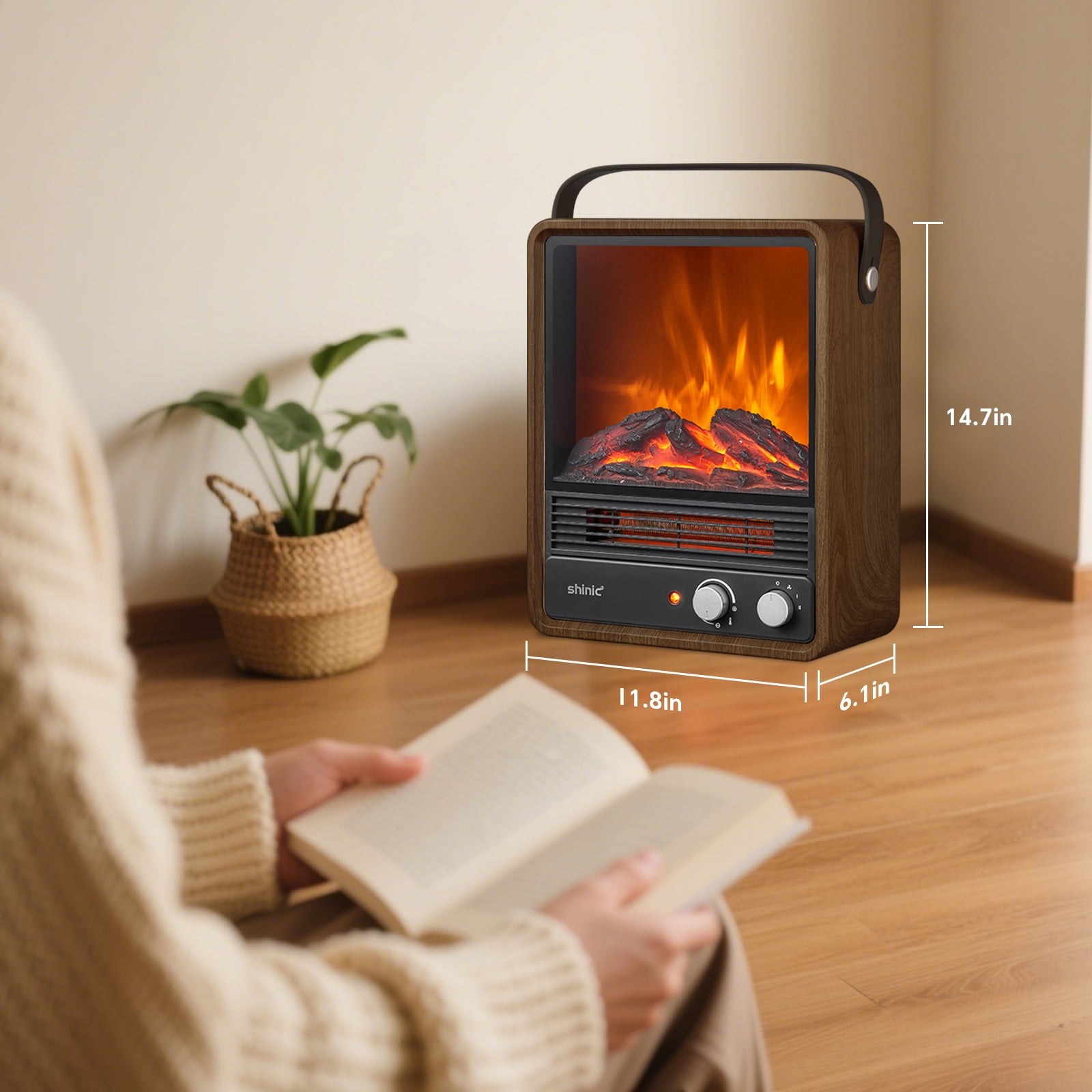 Shinic Electric Fireplace Heater,1500W Space Heater with Realistic