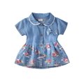 thumbnail image 1 of Vestido vaquero con lazo para niña pequeña, estampado floral, manga corta, botones con volantes, bonito vestido veraniego de mezclilla para bebé, 1 of 7