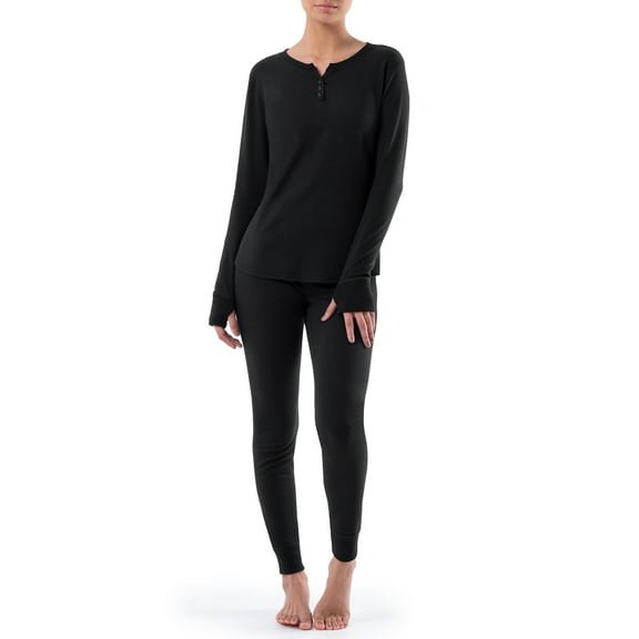 Fruit of the Loom Women's and Women's Plus Thermal Henley Top & Bottom Set