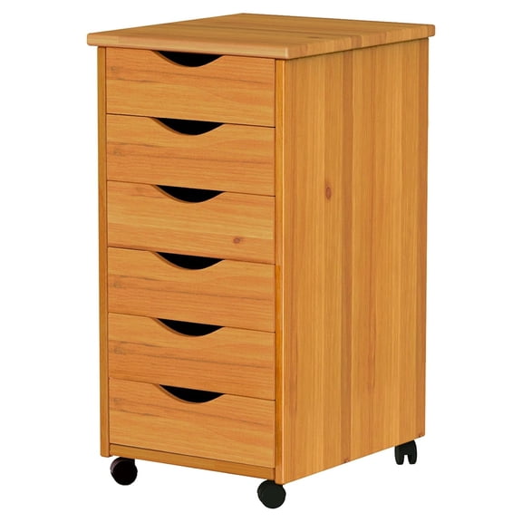 Original Roll Cart, Solid Wood, 6 Drawer Narrow Drawers Roll Carts, Medium Pine