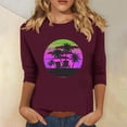 thumbnail image 2 of qolati Womens Tops 3/4 Sleeve Crewneck Cute Shirts Casual Palm Tree Print Trendy Blouses 2024 Summer Hawaiian Pullover Blouse, 2 of 4