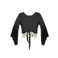thumbnail image 6 of Zaldita Womens Belly Dance Tassel Coin Lace-Up Shawl Crop Tops Flare Sleeve Cardigan Black XL, 6 of 7