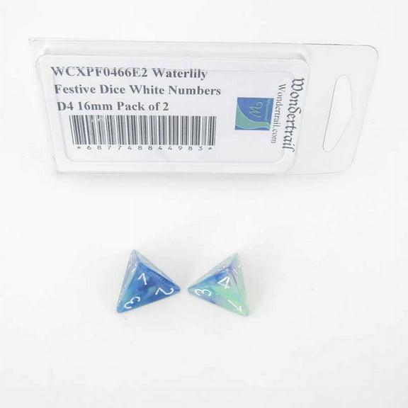 Waterlily Festive Dice with White Numbers D4 Aprox 16mm (5/8in) Pack of 2 Wondertrail
