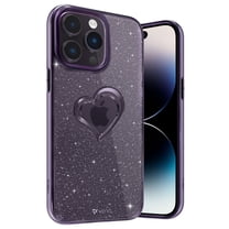 Vena vLove Glitter Clear Case Compatible With Apple iPhone 14 Pro Max (6.7"), Heart Shape (Magsafe Compatible) Dual Layer Slim Hybrid Clear Bumper Case Cover - Purple