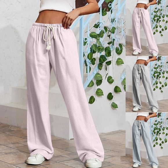 Mceream Womens Sweatpants with Pockets, French Terry Womens Joggers Wide-Leg Sweats Pink L