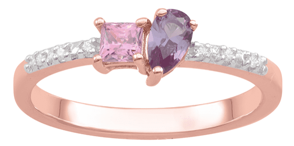 Personalized Square & Pear Birthstone Ring with Diamond Accents in 14k Gold by Jewlster