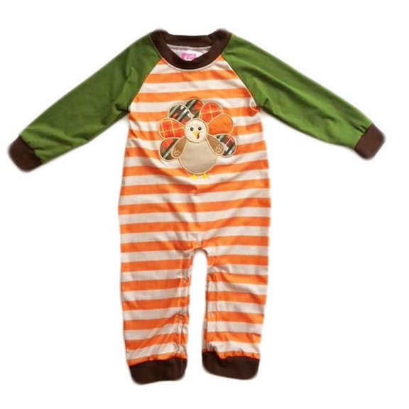 Baby Boy Plaid Cotton Thanksgiving Turkey Romper 12M