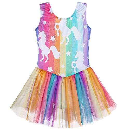 Leotards for Girls Gymnastics Skirted Leotards Ballet Tutu Dance Dress Sparkly Mermaid Unicorn Gymnastic Skirt 