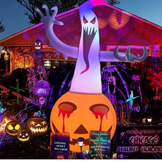 Halloween Inflatable Scary Flying Ghost Broke Out from Window Inflatable with Build-in LED Blow Up Inflatable for Halloween
