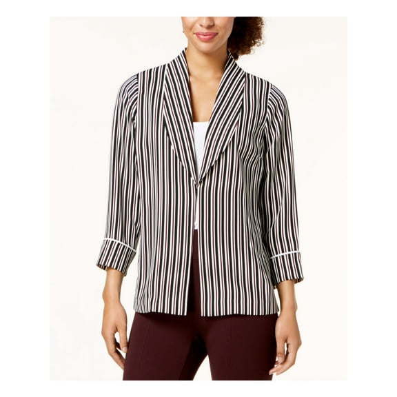 ALFANI Womens Ivory Striped Shawl Collar Jacket L