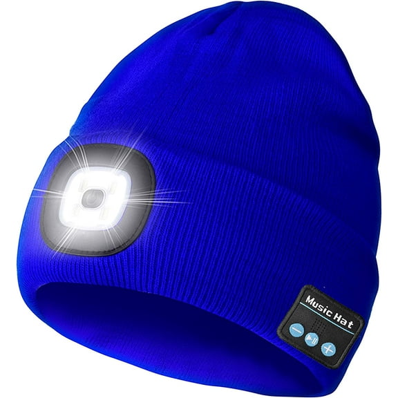 Zukuco Bluetooth Beanie with Headlight,USB Rechargeable Upgraded Musical Knitted Cap with Headphone Mic, Gifts for Men Women