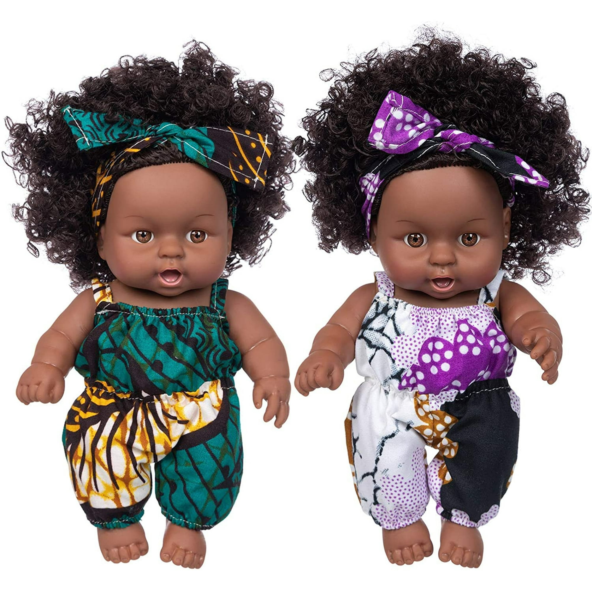 Babarla 2 Pcs Black African Baby Doll Washable Realistic Baby Dolls With Clothes And Hairband For Kids