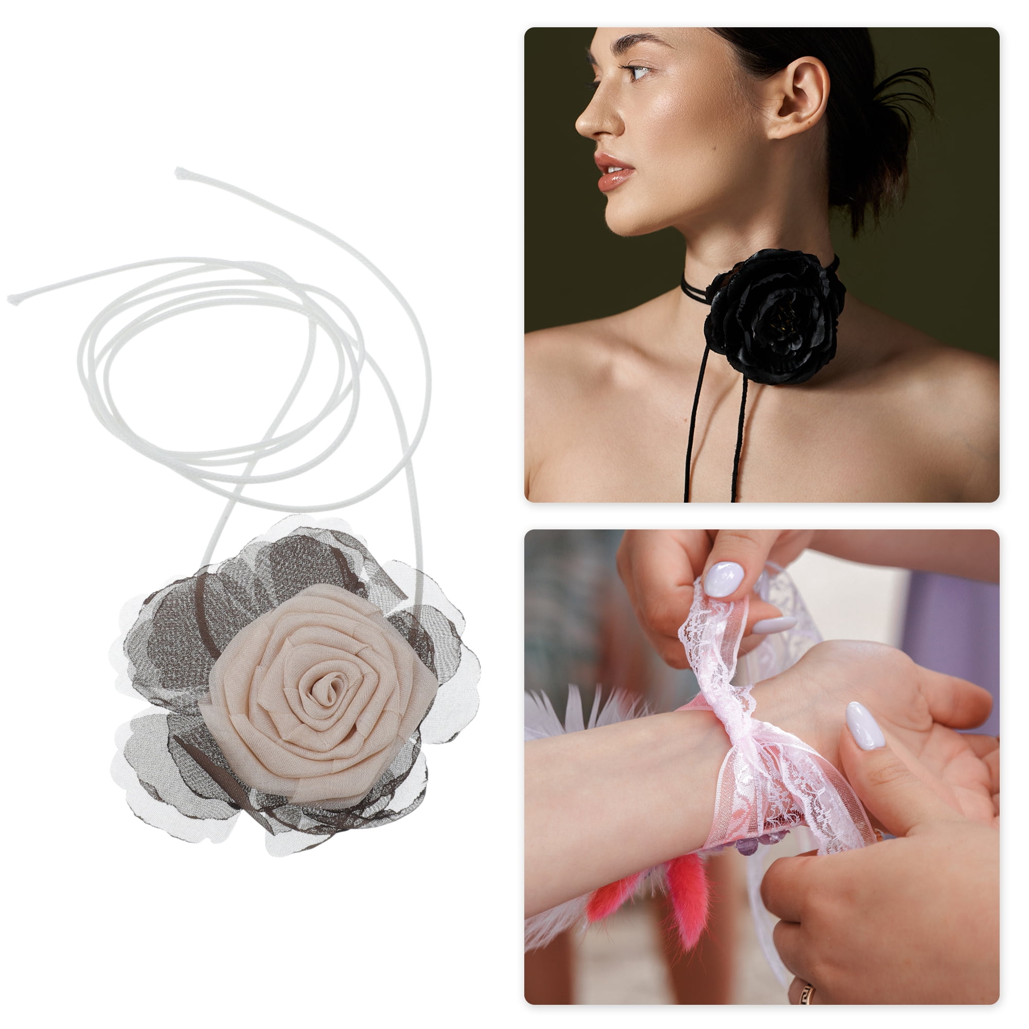Unique Bargains Flower Choker Necklace 1Pc Apricot Gray