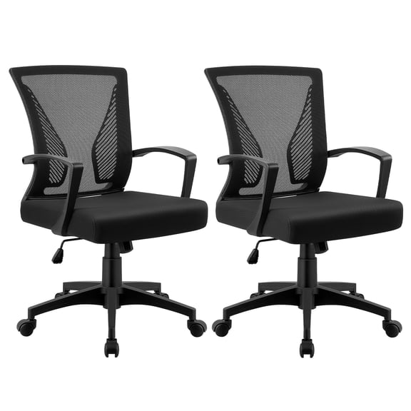 Lacoo Mid-Back Office Desk Chair Ergonomic Mesh Task Chair with Lumbar Support Set of 2, Black