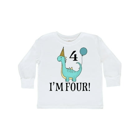 

Inktastic 4th Birthday Dinosaur Party 4 Year Old Gift Toddler Boy or Toddler Girl Long Sleeve T-Shirt