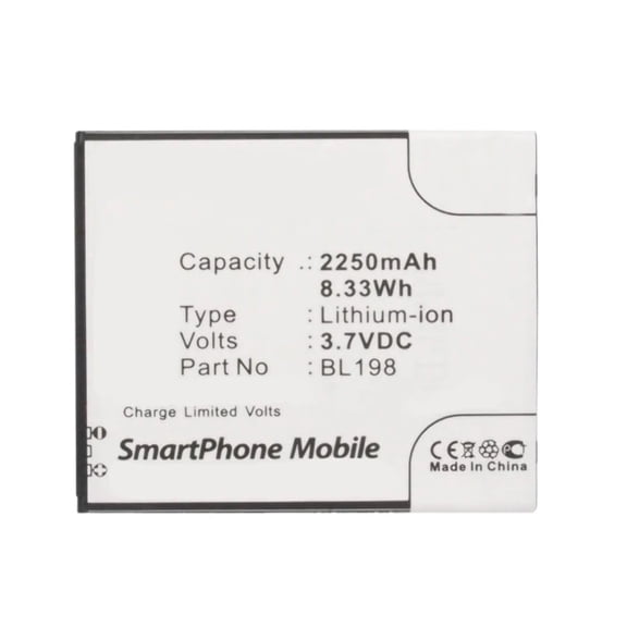 Batteries N Accessories BNA-WB-L3410 Cell Phone Battery - Li-Ion, 3.7V, 2250 mAh, Ultra High Capacity Battery - Replacement for Lenovo BL198 Battery