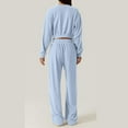 thumbnail image 4 of Scyoekwg Two Piece Outfits Women Sweatsuit Fall Outfits Short Sports Sets Long Sleeve Tops Wide Leg Pants Fashion Two Piece Set Casual Matching Outfits Tracksuit (Light Blue,L), 4 of 6