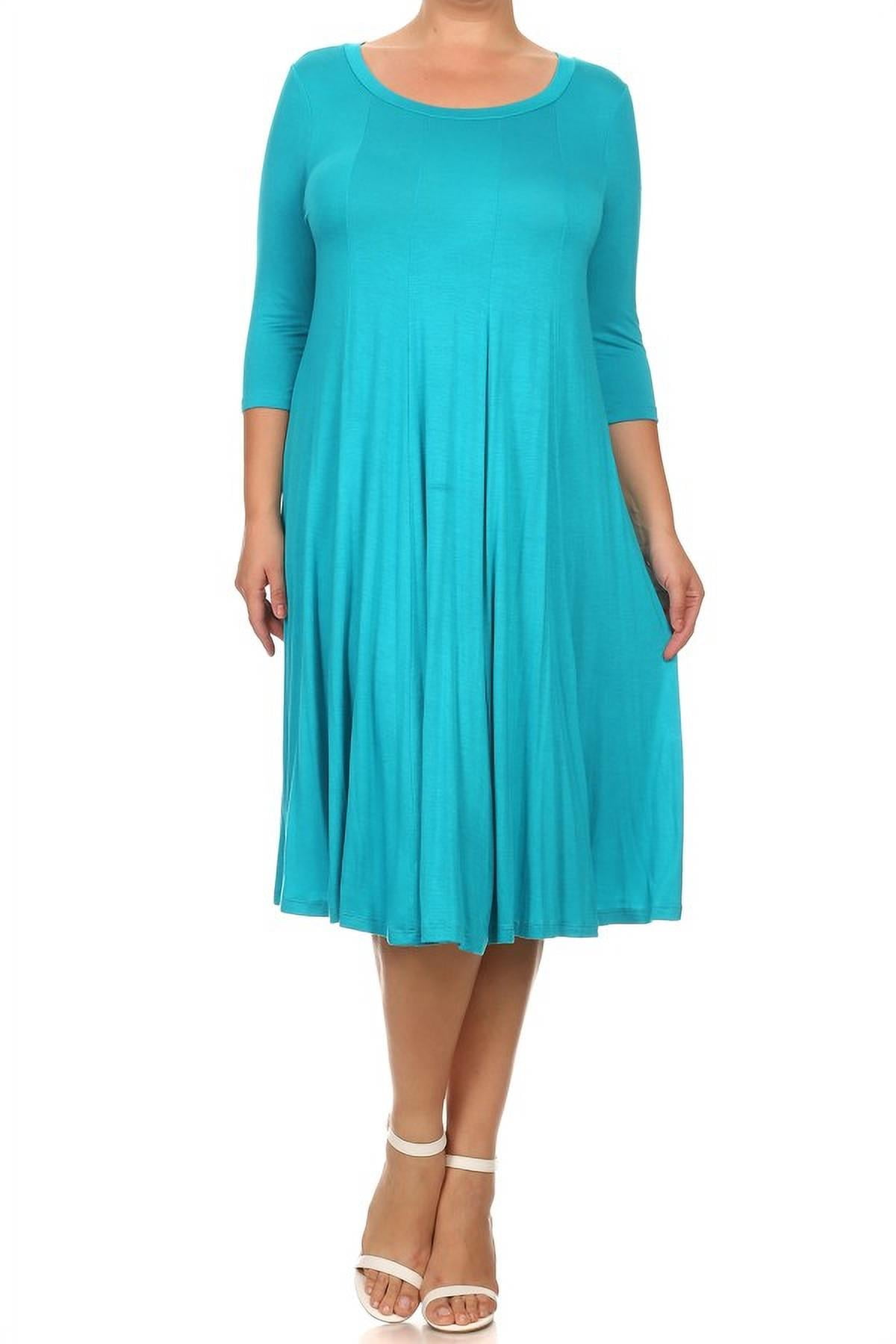 MOA Collection Plus Size Women's 3/4 Sleeves solid dress