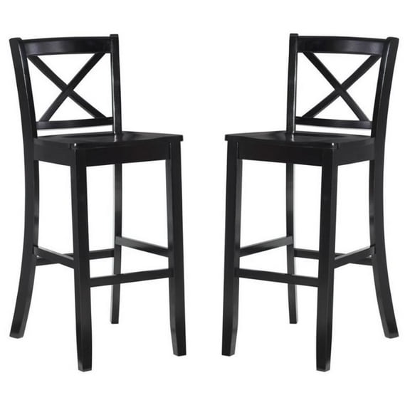 Home Square 2-Piece Furniture Wood 30" Bar Stool Set in Black