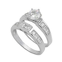 Sterling Silver Engagement Ring Wedding Band Bridal Set Clear Cubic Zirconia White 925 Female Size 4