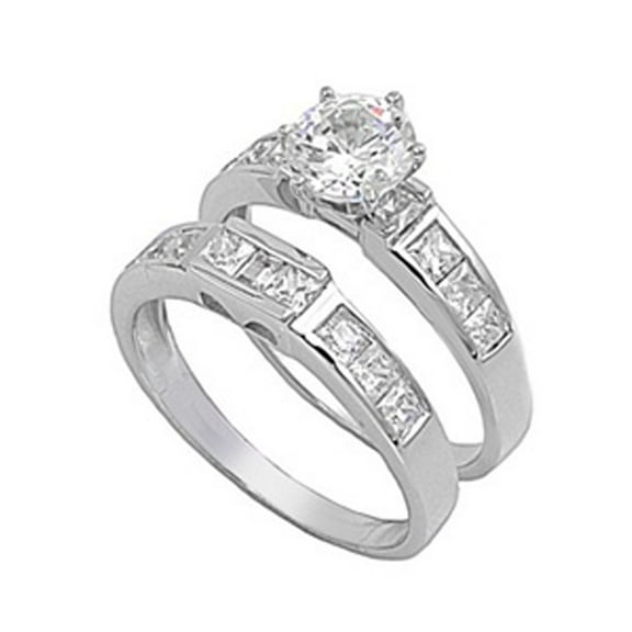 Sterling Silver Engagement Ring Wedding Band Bridal Set Clear Cubic Zirconia White 925 Female Size 4