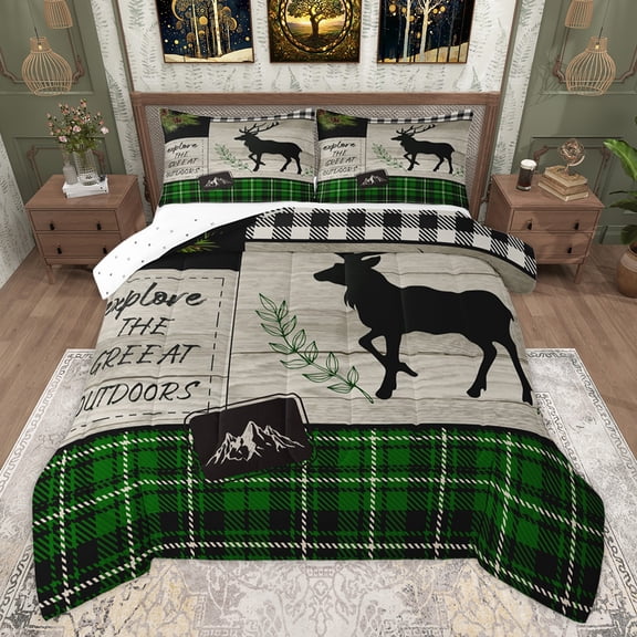 Homewish Magic Moose Deer Bedding Comforter Set, Woodland Wildlife Twin Comforter Sets, Rustic Adventure Reversible Bedding Set, Microfiber Bedroom Decor, 2-Piece