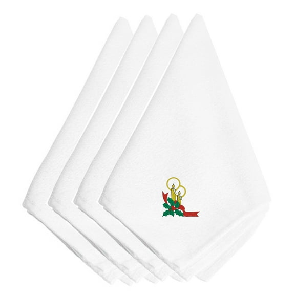 Christmas Candles with Holly Embroidered Napkins Set of 4