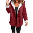 thumbnail image 2 of Women's Fleece Collar Long Sleeve Hooded Button-Down Jacket with Pockets Wine Red XXXL, 2 of 7