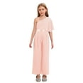 thumbnail image 1 of Raenseen Girls One Shoulder Ruffled Jumpsuits Dressy Wide Leg Pants Rompers Formal One Piece Outfits Pink 14, 1 of 6