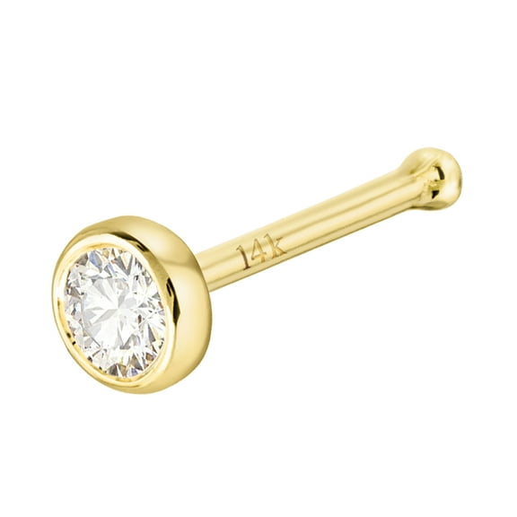 22G 14K Yellow Gold Bezel Set Diamond Nose Bone Nose Stud - April Birthstone Ball-end Nose Ring Stud - NBYG_BZWD25