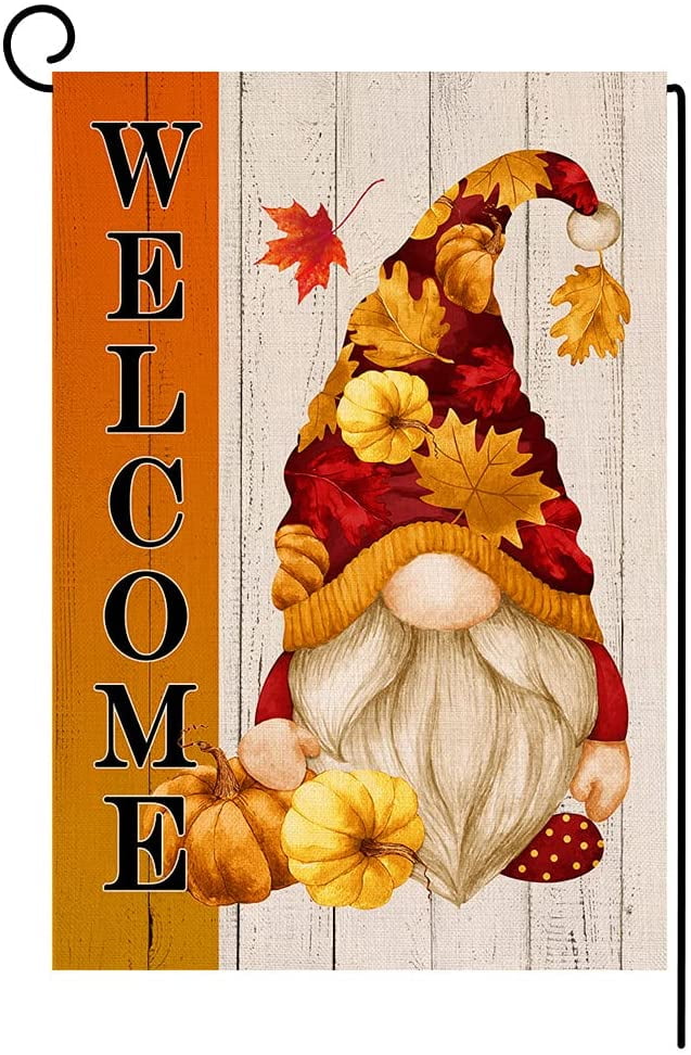 Fall Garden Flags 12x18 Double Sided Outdoor Fall Decorations Burlap Fall Yard Flag Watercolor Pumpkin Gnomes Maple Leaves Welcome Fall Seasonal House Flag