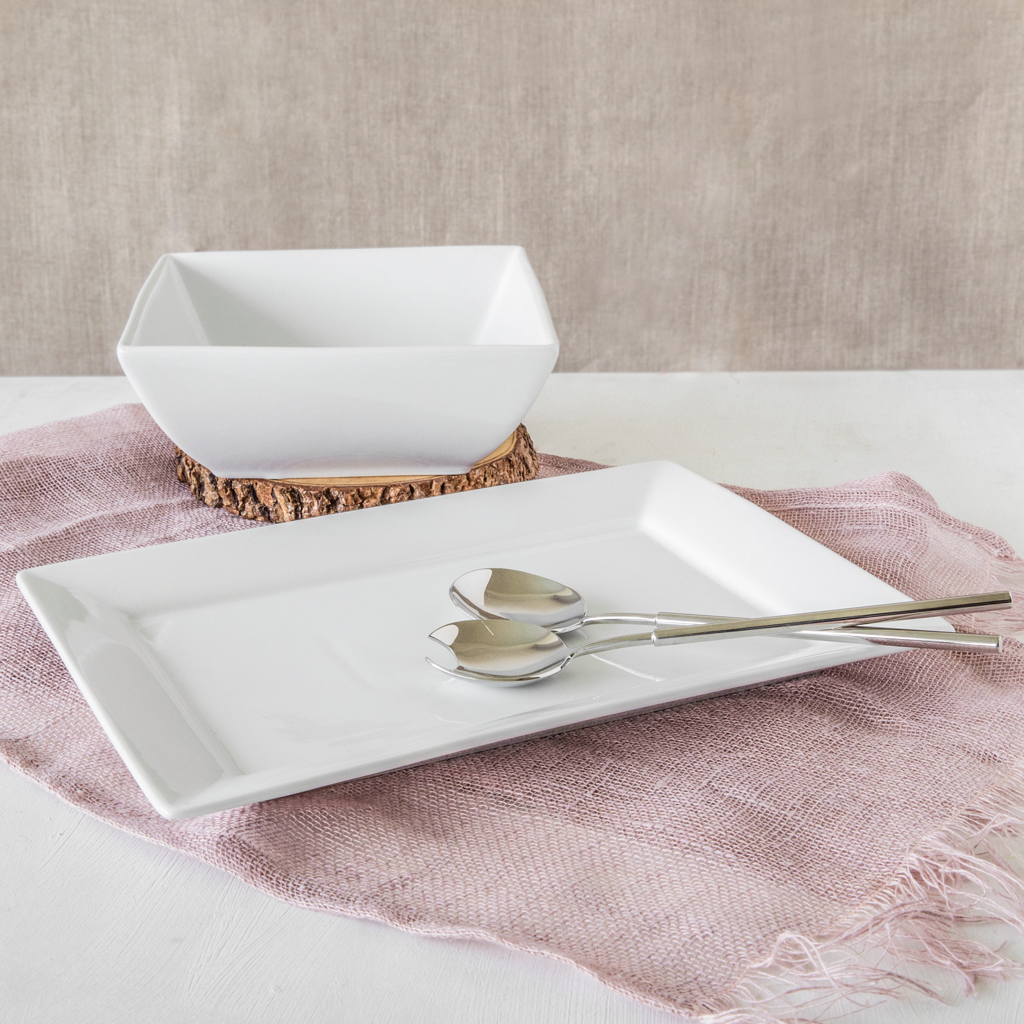 Better Homes & Gardens Porcelain Square Bowl and Platter Set, White - image 4 of 7
