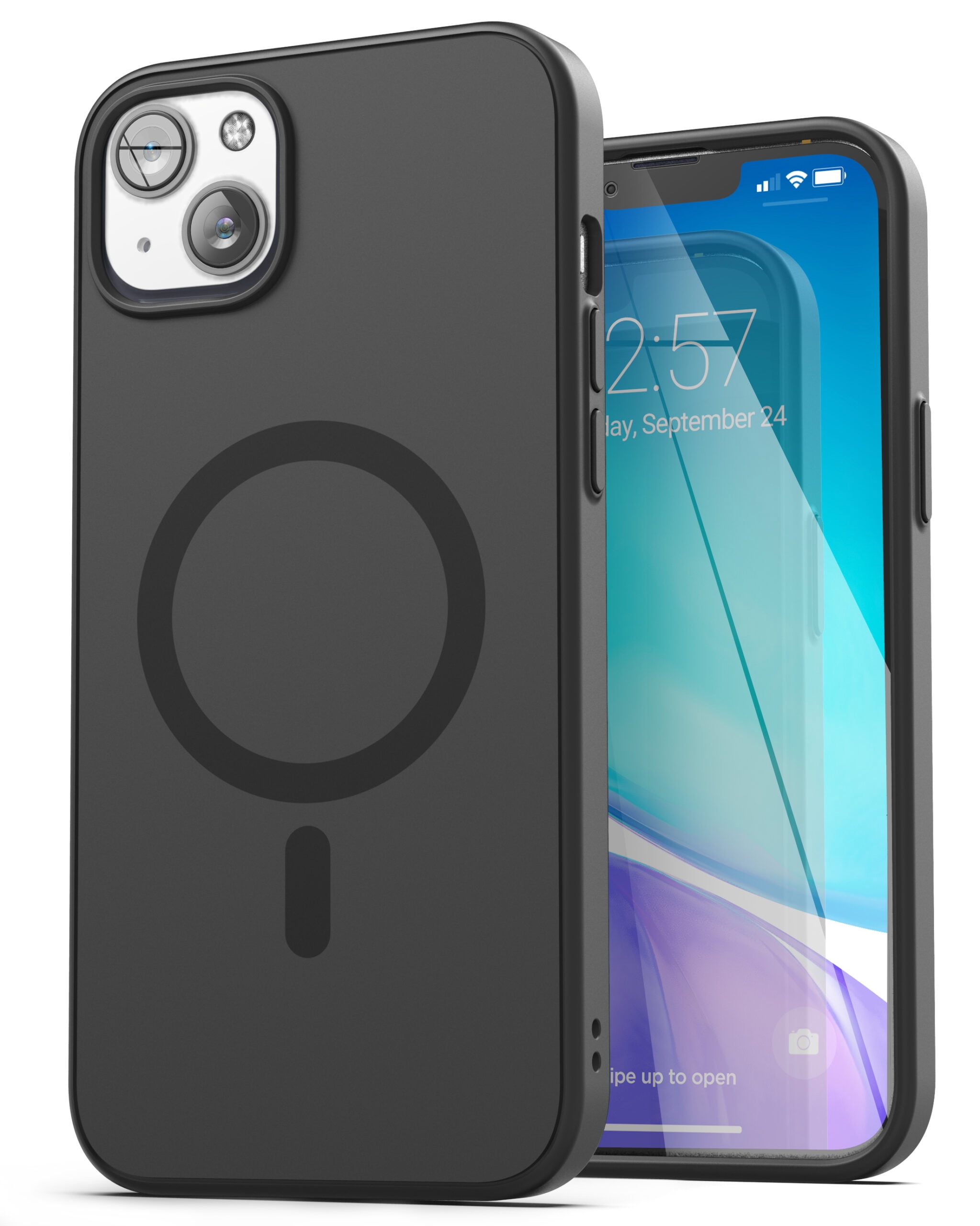 Encased SlimShield Designed for iPhone 14 Case with Belt Clip Holster - Magnetic Compatible with MagSafe (Matte Black)