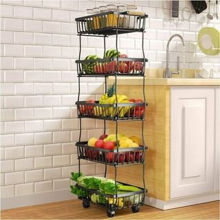 LINASHI Fruit Vegetable Storage Basket Kitchen Baskets Fruit Vegetable  Utility Cart Rack Storage Bin for Kitchen Pantry 