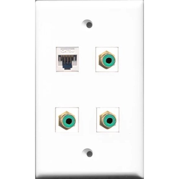 RiteAV - 3 Port RCA Green and 1 Port Cat5e Ethernet White Wall Plate