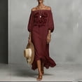 thumbnail image 2 of TaTaai Women's Off-Shoulder Embroidered Maxi Dress with Puff Sleeves, Loose Flowy Fit, and Boho Summer Style Gift, 2 of 6