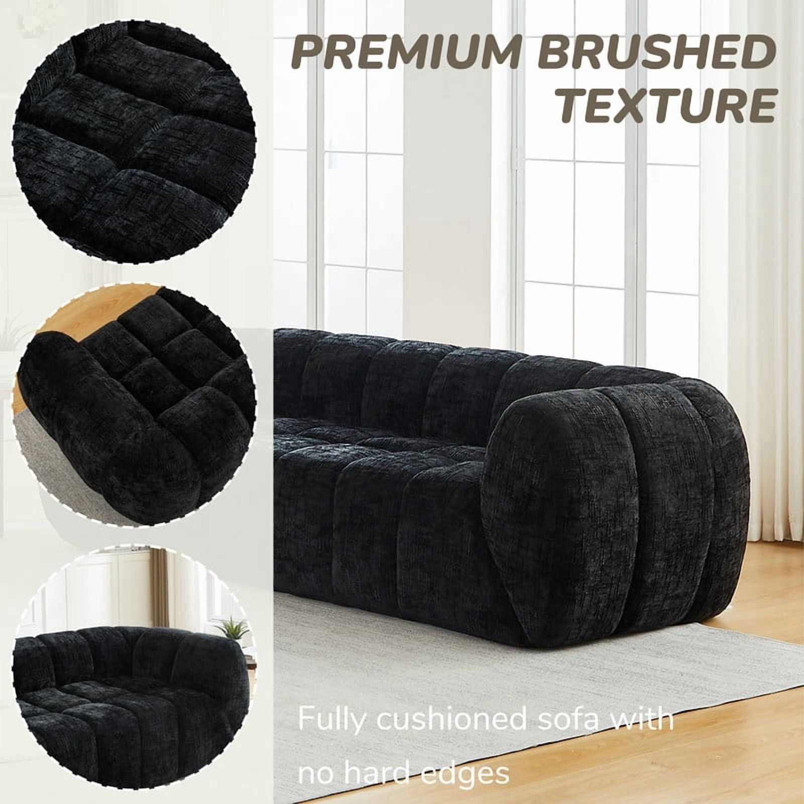 86.5''W Pure Foam Boneless No Assembly Floor Armrest Sofa, Chenille Modern Oversized Loveseat, Deep Seat 3-Seater Upholstered Couch