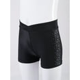 thumbnail image 3 of Hansber Kids Girls Sparkle Dance Shorts Shiny Stretch Compression Shorts Gymnastics Figure Skating Black 14, 3 of 7