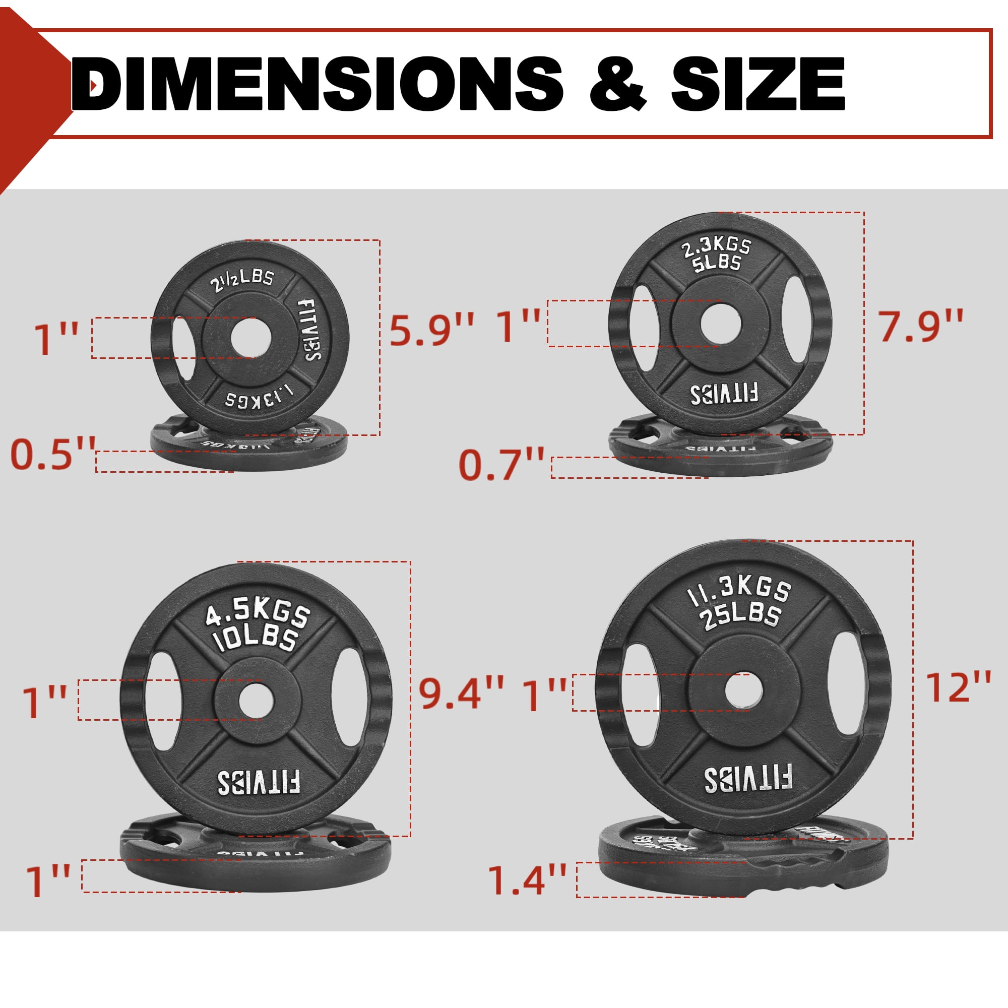 FlexWave 1-Inch Olympic Cast Iron Weight Plates Set – 85LB Total (2x2.5lb, 2x5lb, 2x10lb, 2x25lb) – Perfect for Standard Olympic Barbells