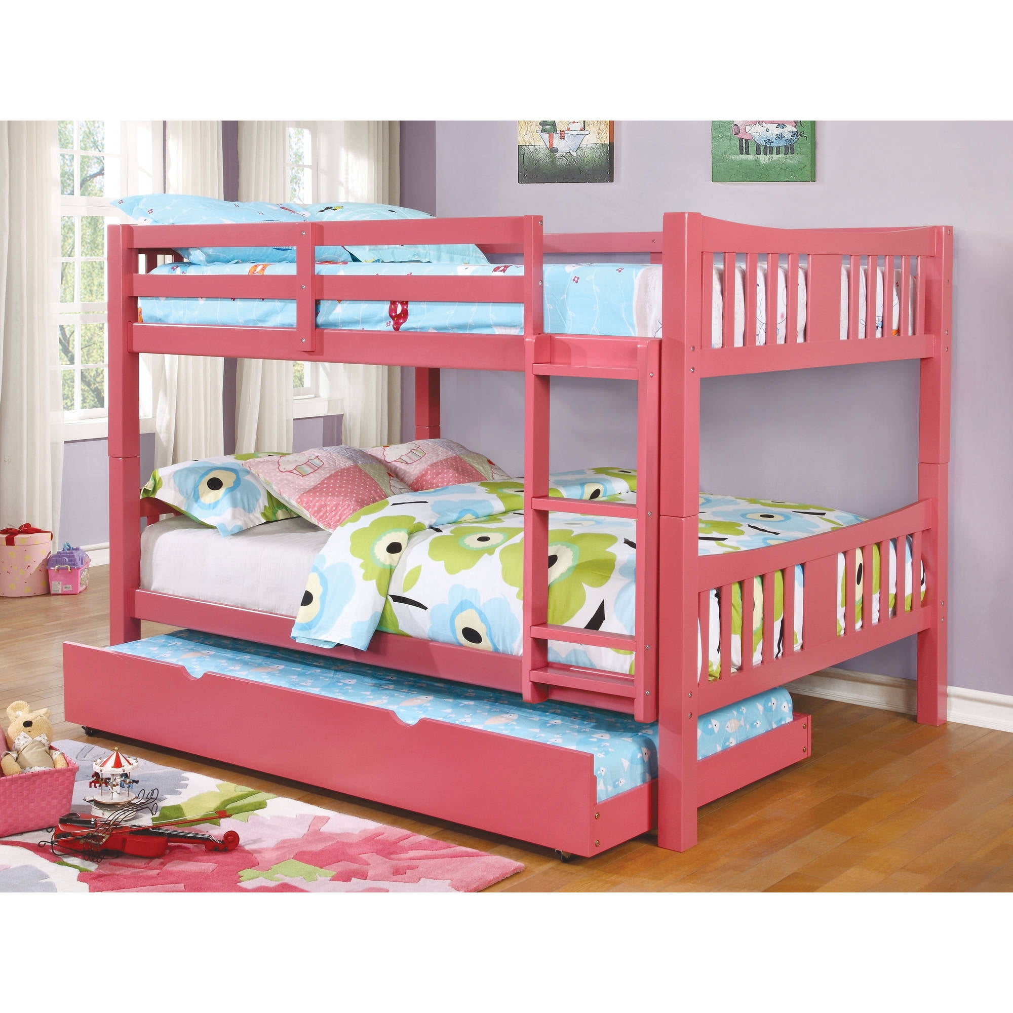 Furniture of America Cindy Lou Wood Pink Twin Kids Trundle