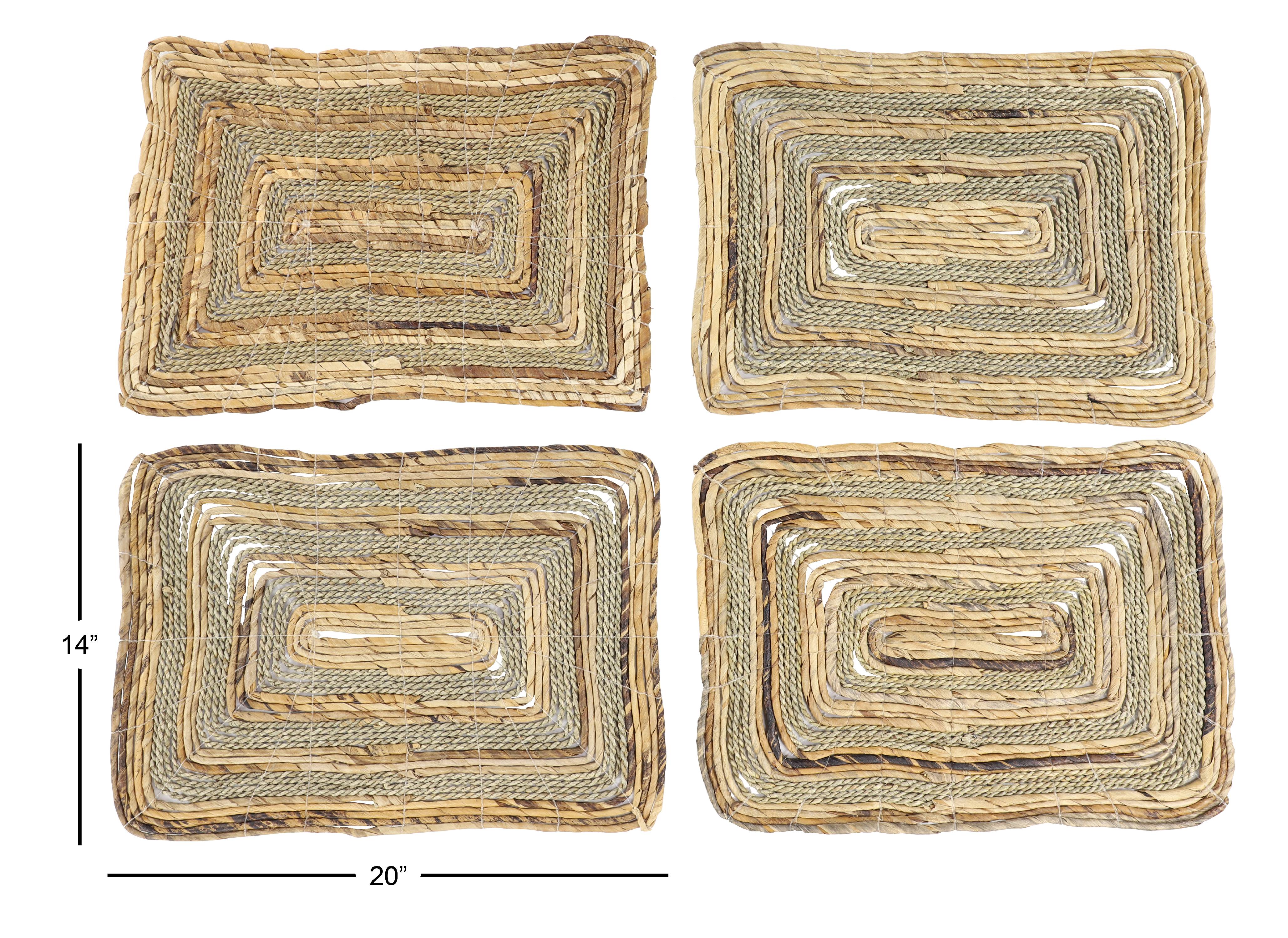 DecMode Rectangular Natural Banana Leaf Wicker & Seagrass Placemats, Set of 4: 20” x .5” Each